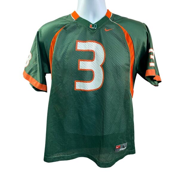 University of Miami Hurricanes #3 Jersey Nike Size Large Green Orange White - Picture 1 of 9